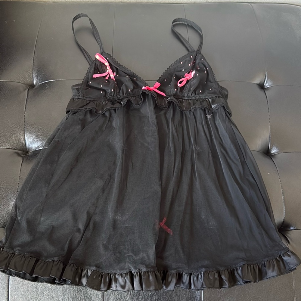 Victoria's Secret Sexy Little Things Black Chemise with Pink Accents